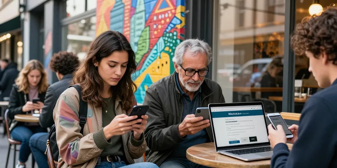 Check this phone number with engaging urban scene of diverse people using smartphones for reverse lookup
