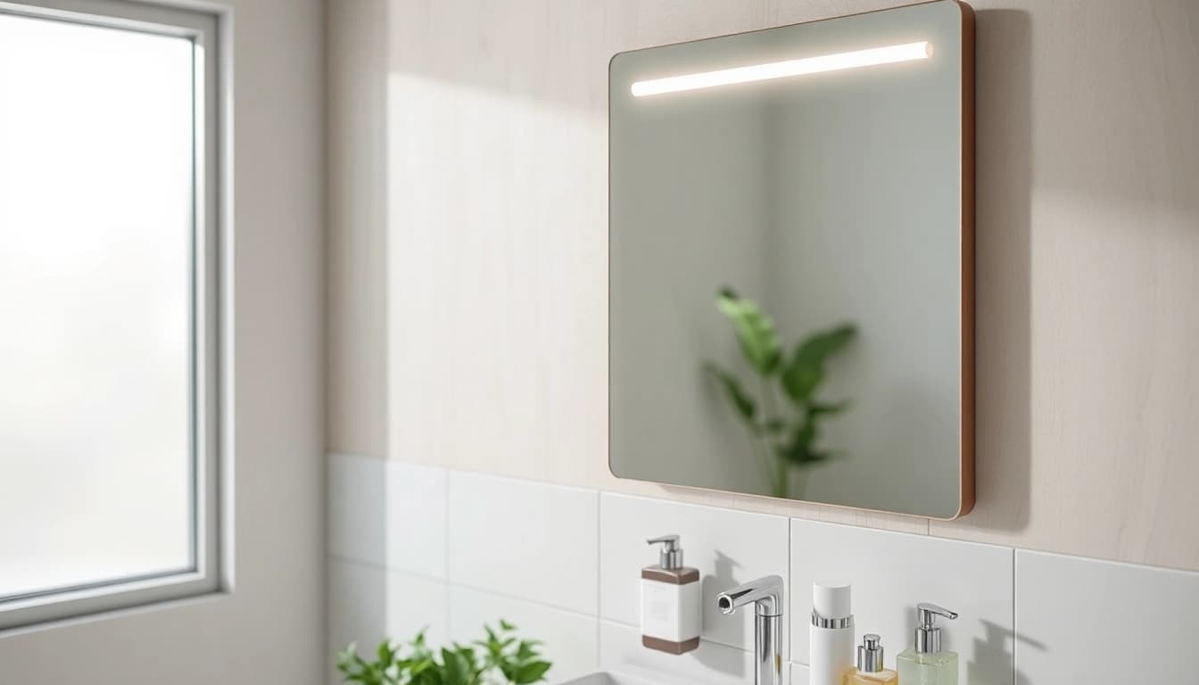Transform your space with our mirror light mirror, showcasing elegance and sophistication in a modern bathroom.