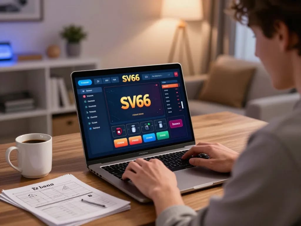 SV66 player strategizing during live online gaming session at home, combining entertainment and responsibility