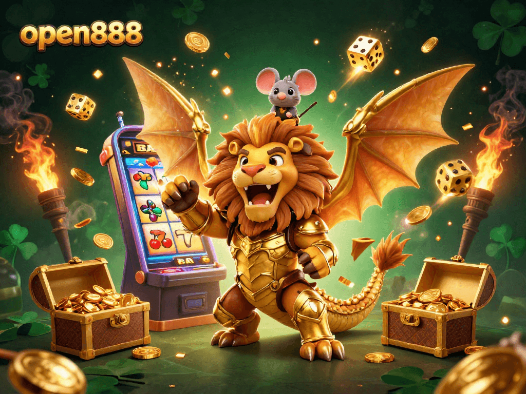 Experience the excitement of open888 with a jackpot scene featuring animated casino elements.