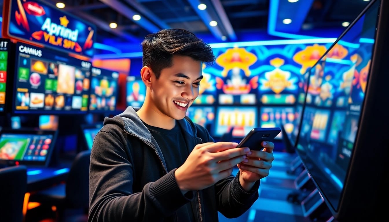 Experience the excitement of 98winwin.live through dynamic smartphone gaming in a vibrant casino setting.