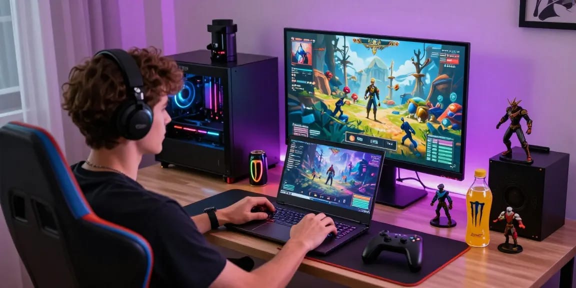 Engaging gaming experience while playing a porn game online in a stylish setup.