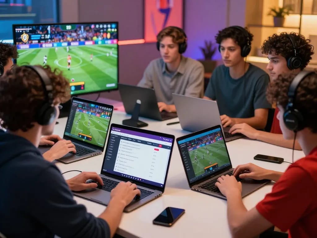 Engaged players experiencing Nowgoal's live soccer betting platform with dynamic updates and vibrant atmosphere.