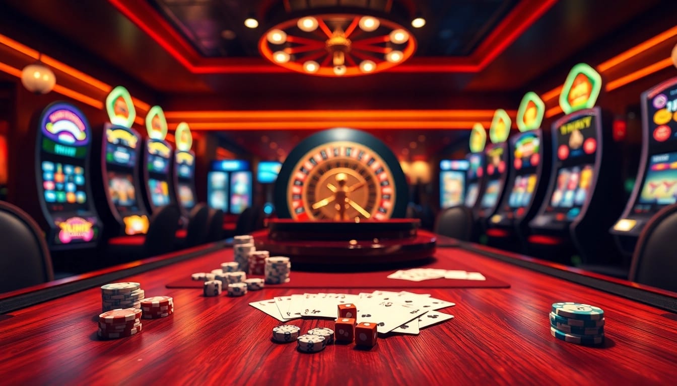 TWIN68 offers an exciting online gambling experience with vibrant casino elements, poker chips, and roulette.