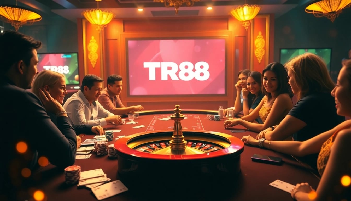 Experience TR88 gaming excitement with vibrant casino table visuals and engaging players.