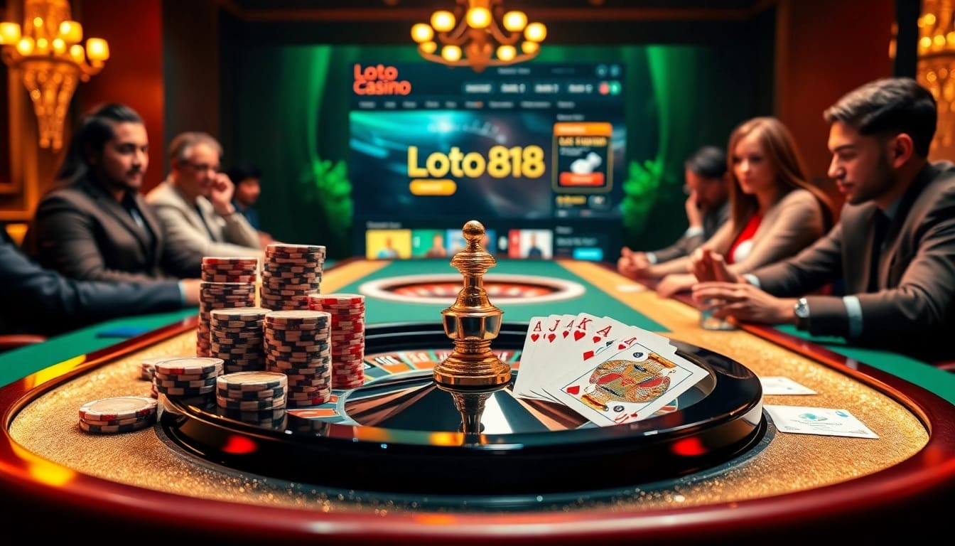 High-stakes poker scene showcasing loto188.gb.net with chips and cards, enhancing casino excitement.