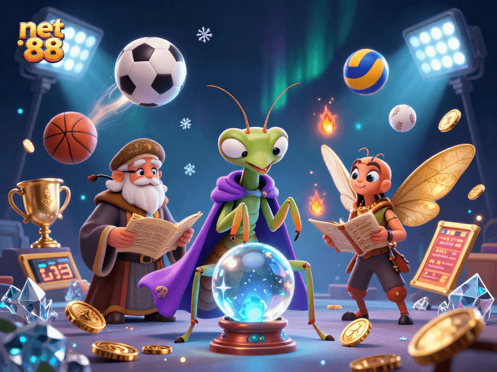 Experience the thrill of net 88 with vibrant characters and sports elements in a captivating casino scene.
