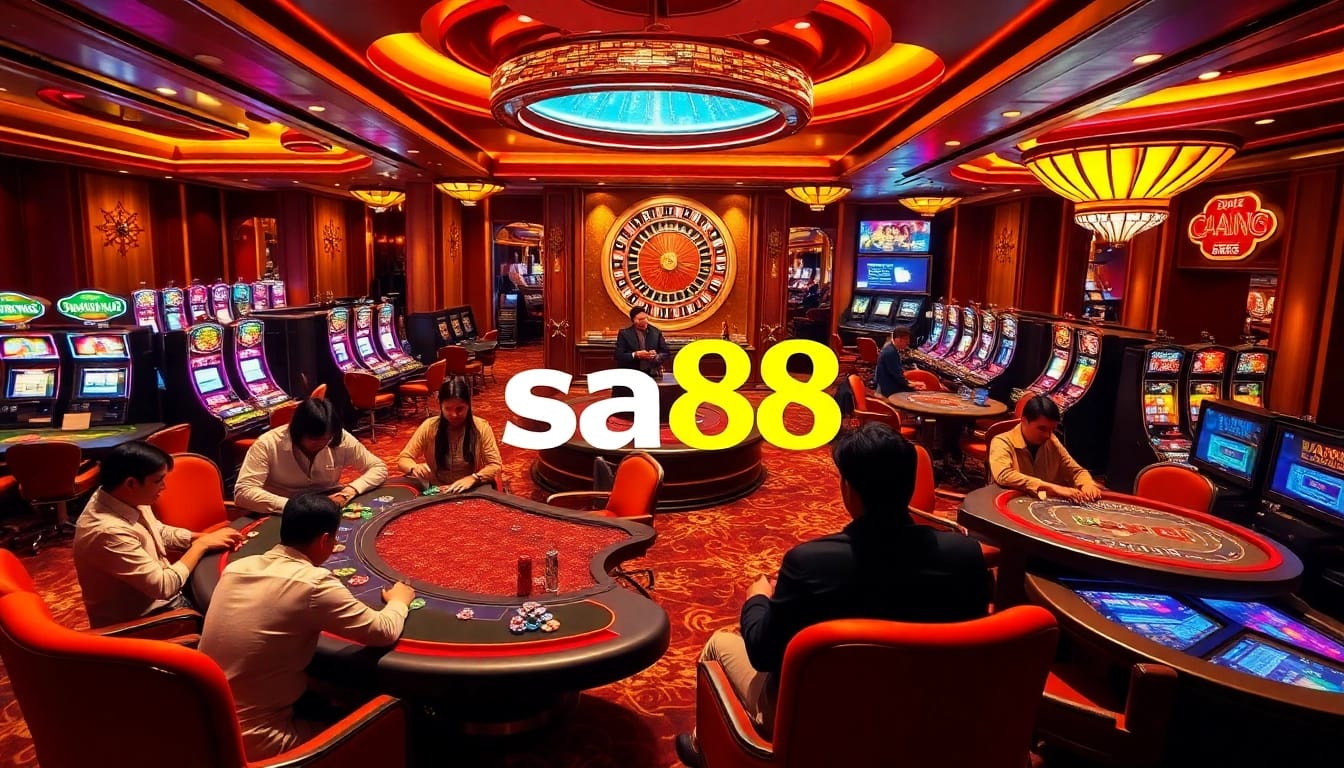 Players engaging in thrilling games at sa88's luxurious casino tables.