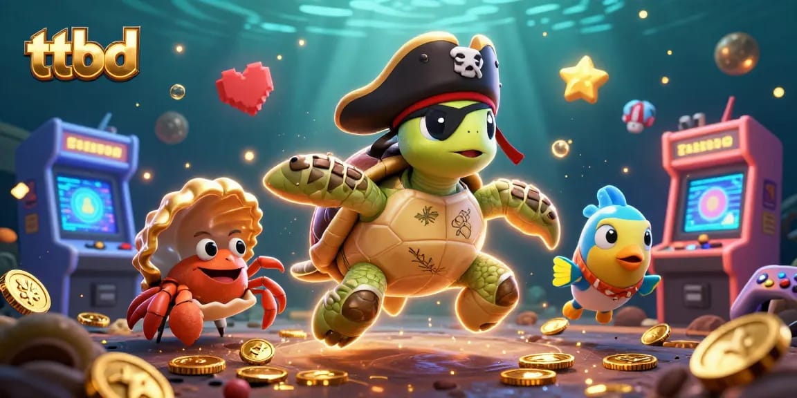 Experience gaming excitement at ttbd with a vibrant underwater scene featuring a pirate turtle and friends.