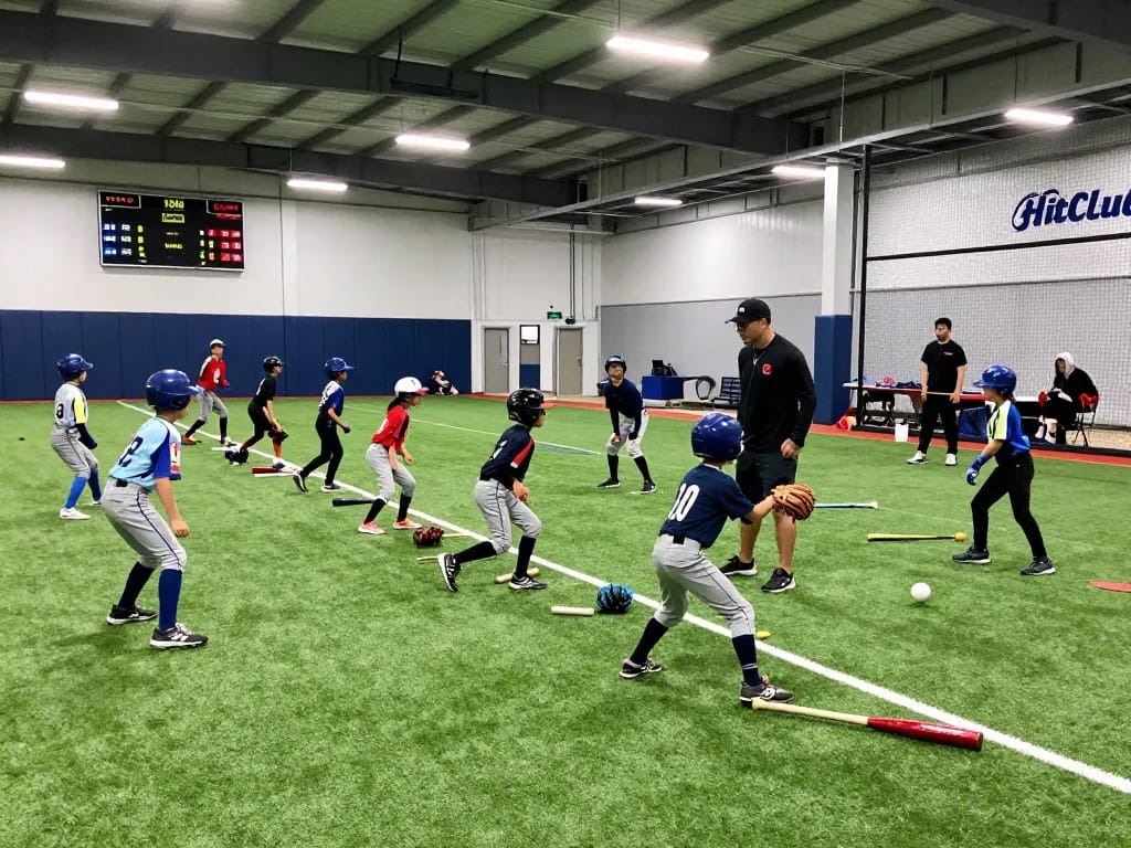 Young athletes in a hit club practice session, showcasing dedication and baseball training.