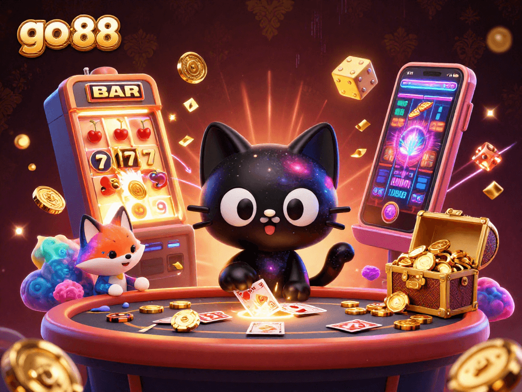 Experience the thrill of go 88 at a cosmic casino with vibrant characters and jackpot excitement.