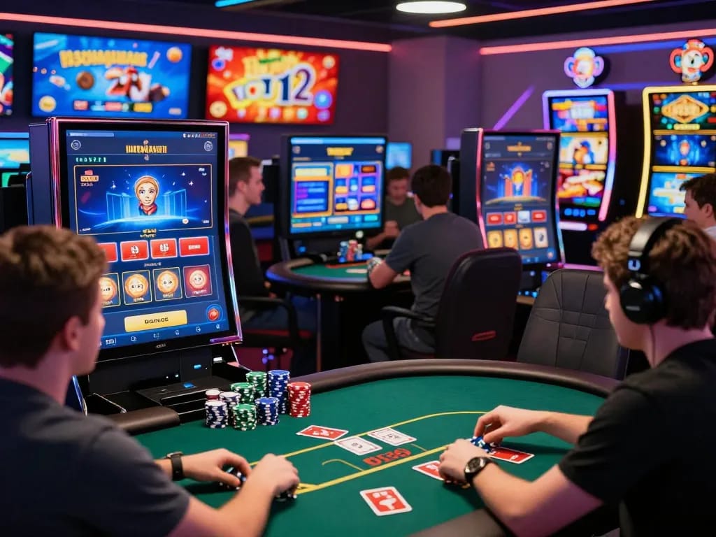 Enthusiastic players enjoying max79 online gambling with vibrant graphics and modern interface.