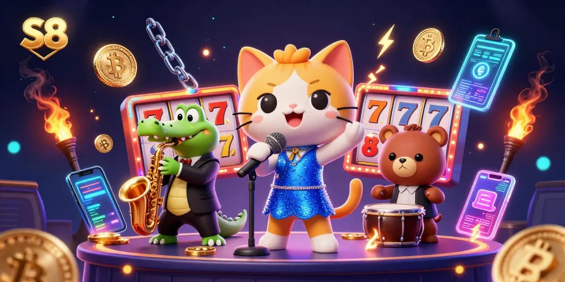 S8 invites players to enjoy slots with a jazzy atmosphere featuring playful cartoon characters.