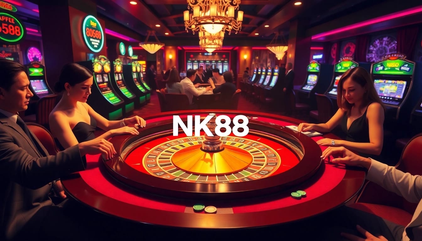 Gamblers enjoying a thrilling roulette experience at NK88 casino.