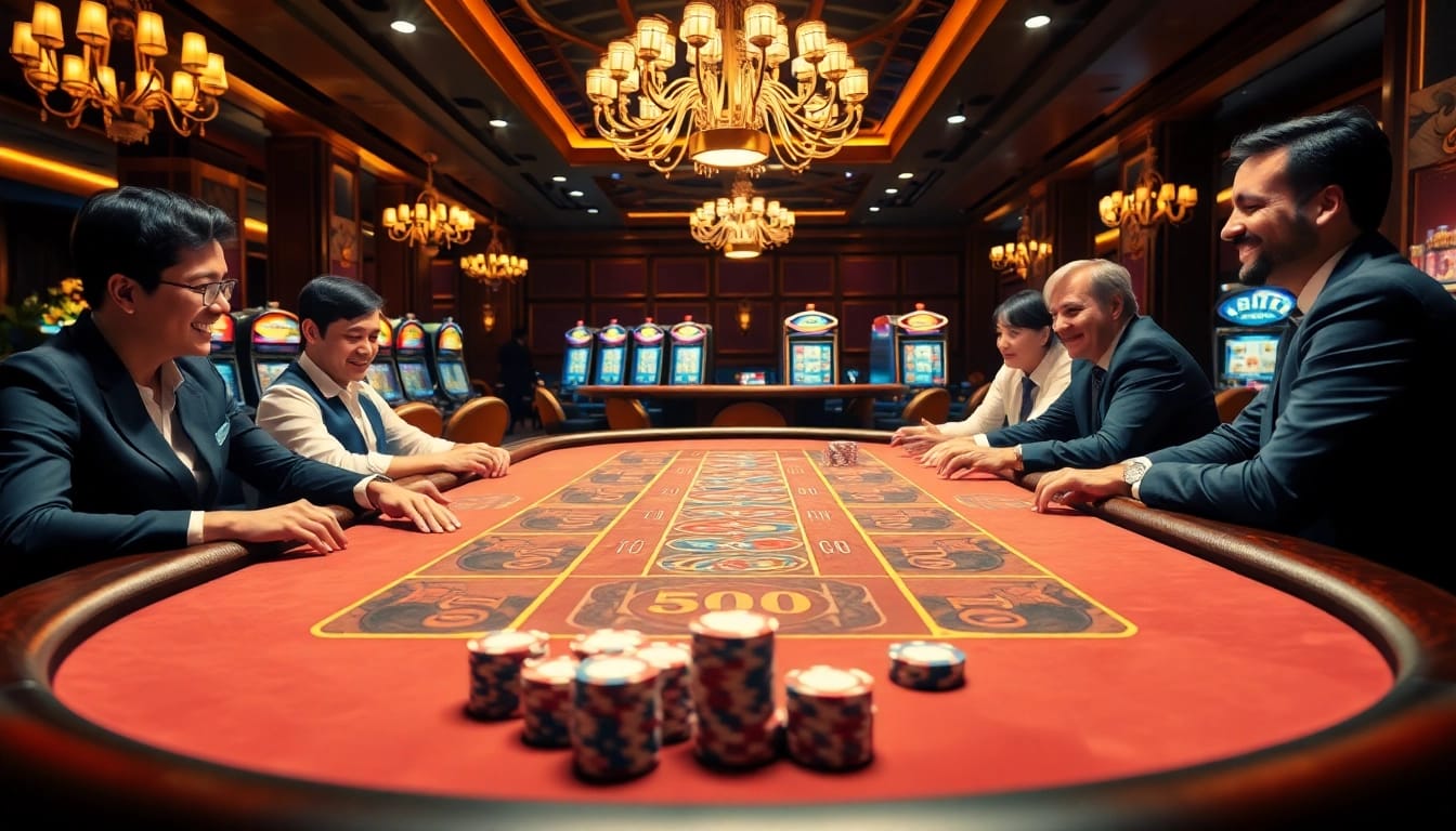 Engaged players at a hubet gaming table, immersed in thrilling casino action.