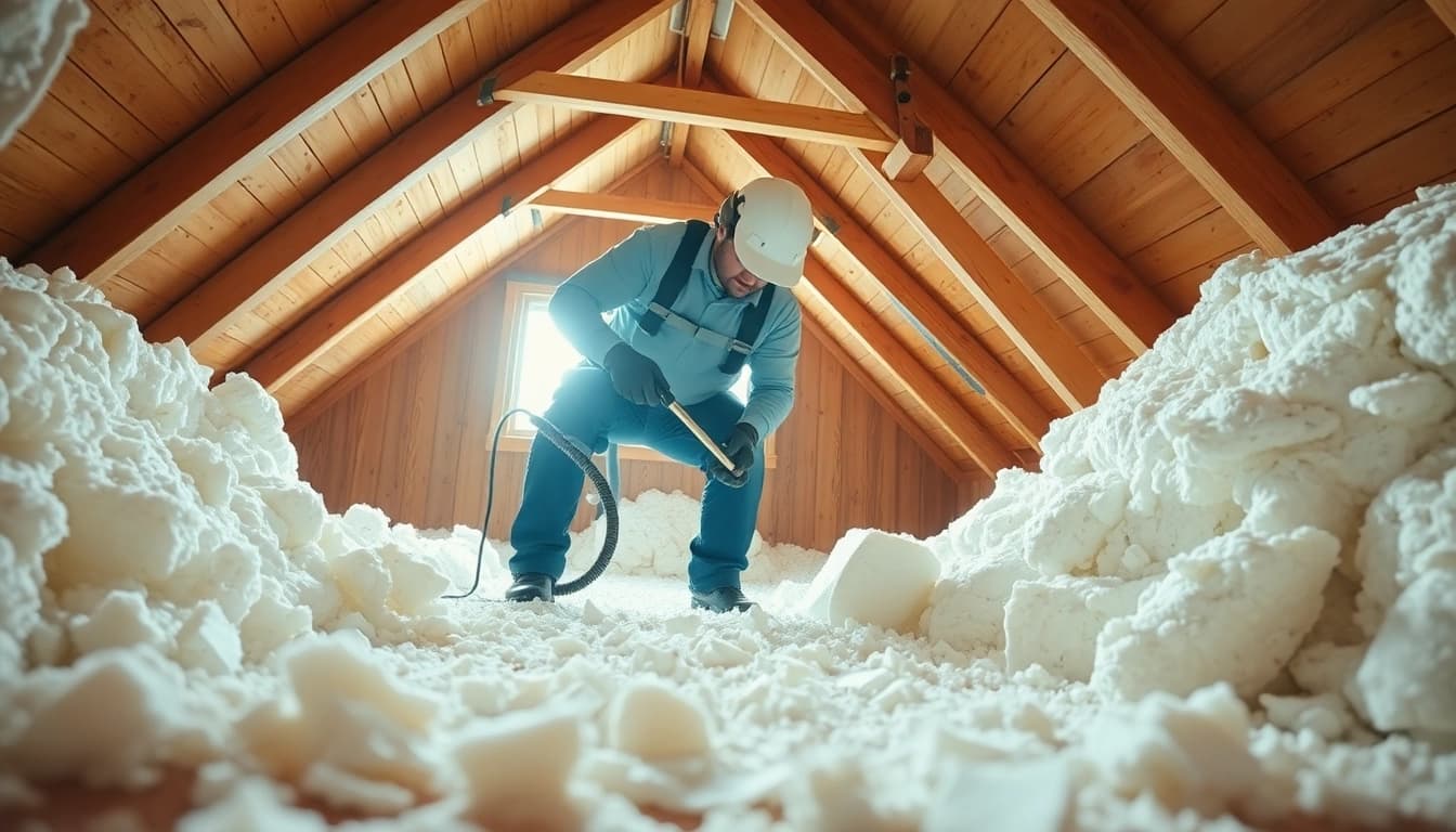 Expert executing spray foam insulation removal, emphasizing safety and precision in the attic.