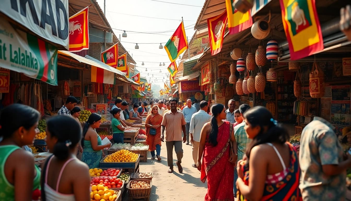 Lanka Add marketplace scene with vibrant stalls and local culture