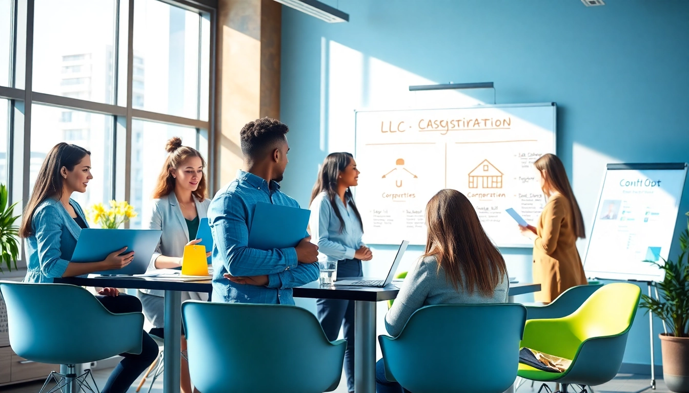 Register LLC in the US with diverse professionals collaborating in a modern office.