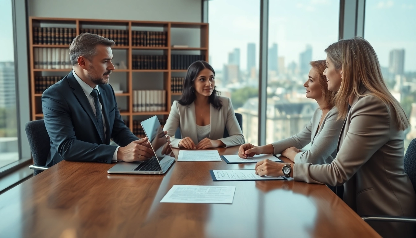 Discussing Wills with clients in a modern legal office for clear understanding.
