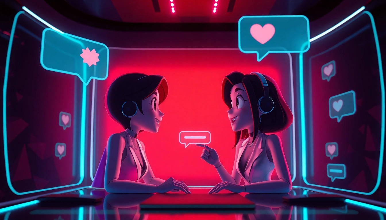 Engaging digital scene showcasing nsfw ai chat with animated characters and a sleek interface.
