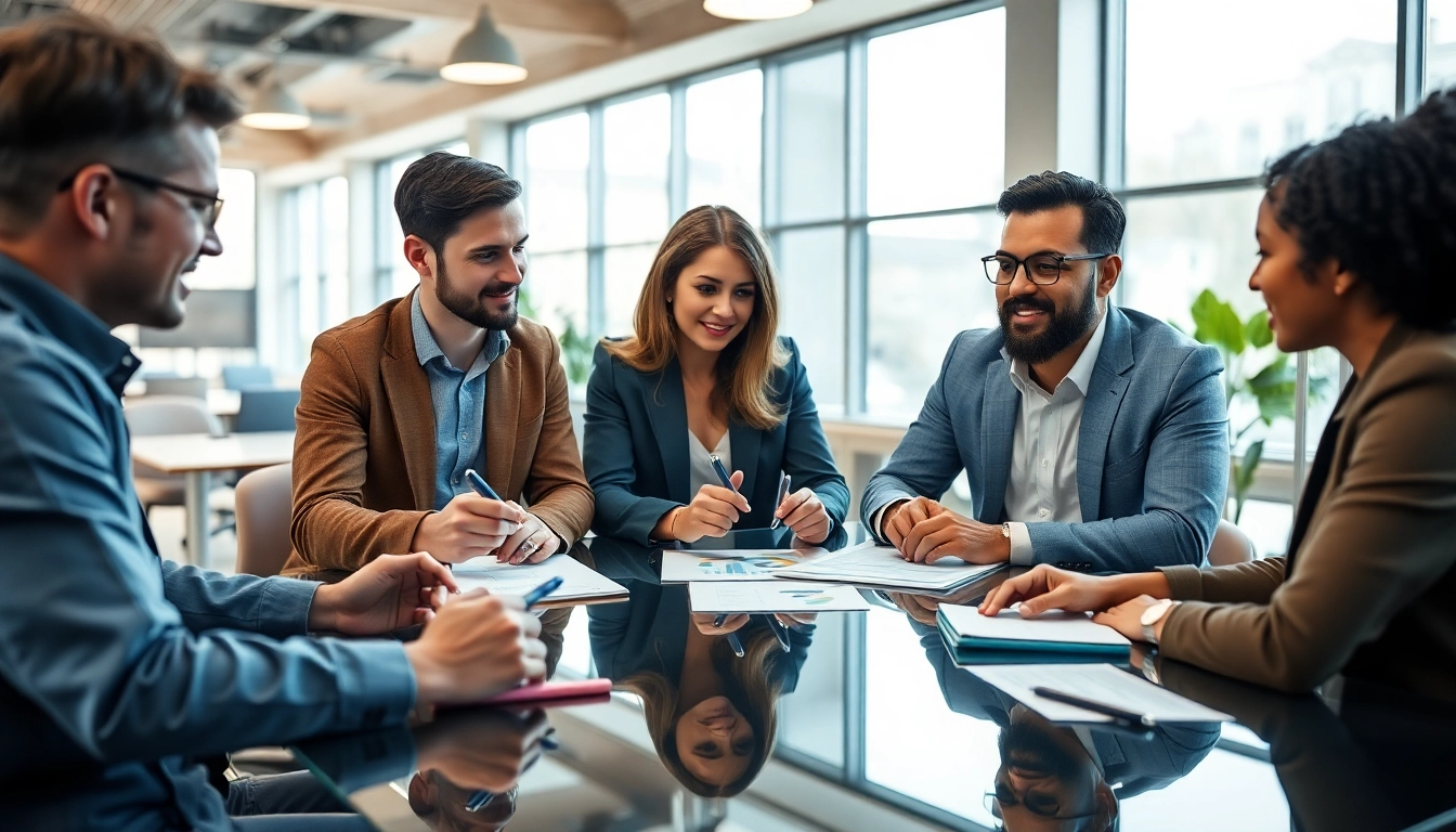 Inspiring collaboration among business owners in a modern office setting.