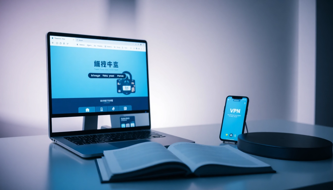 快连官网在笔记本电脑上显示，展示专业工作区中的数字安全工具。