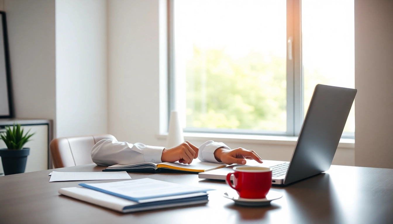 Filling out the eta uk application form on a modern desk with documents and laptop.