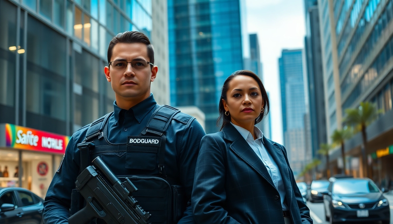 Ensure safety with Bodyguard Service featuring a professional guardian in a city setting.