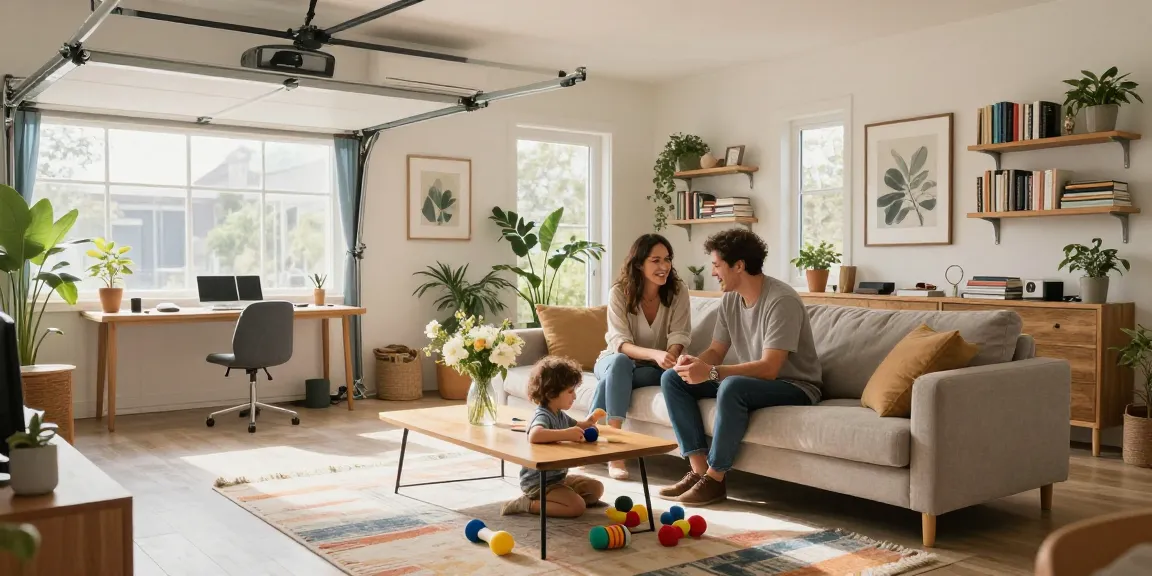 Garage conversions showcasing a modern family living space with a cozy atmosphere.