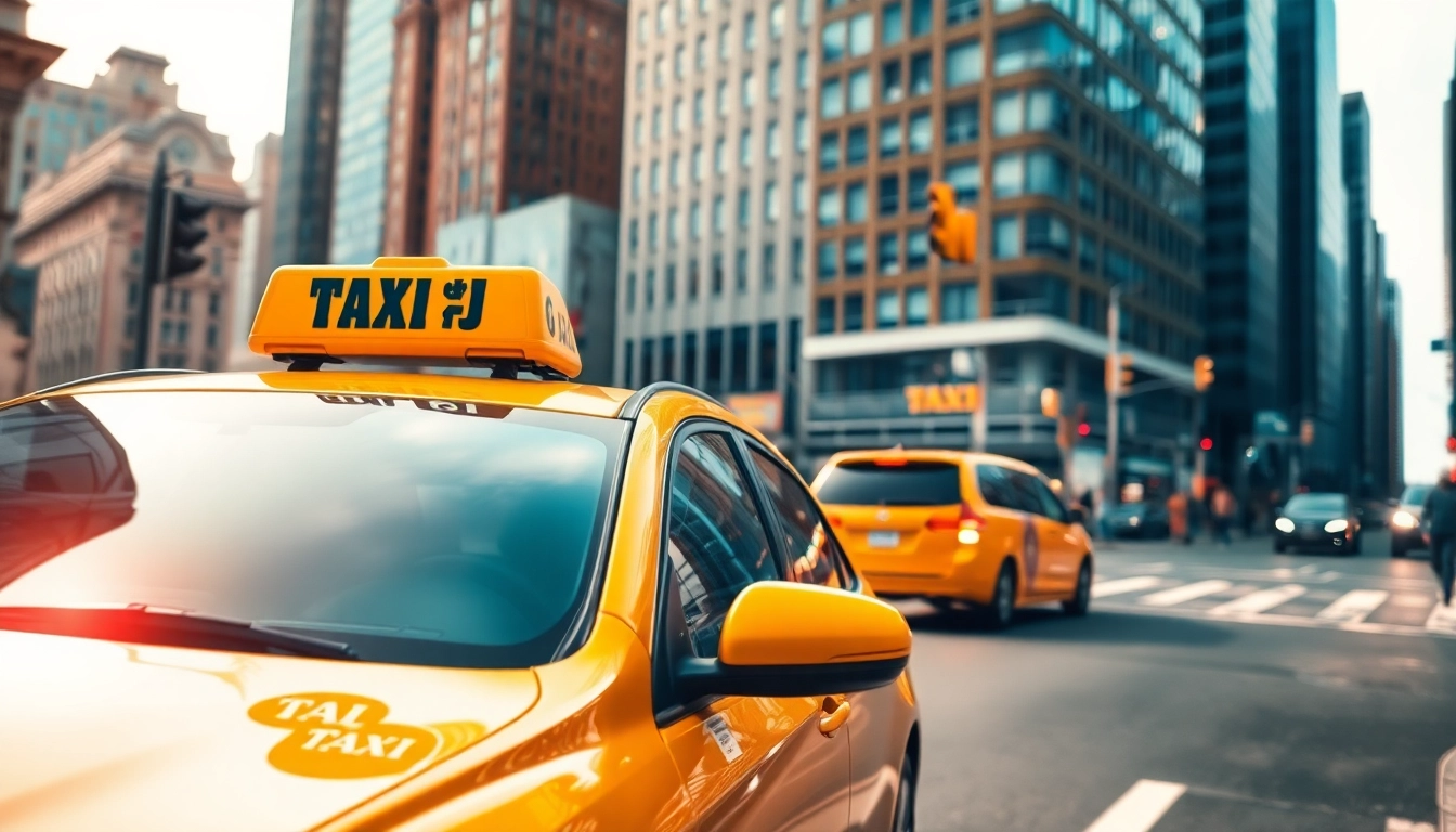 Taxi navigating through a busy city street showcasing its vibrant features.