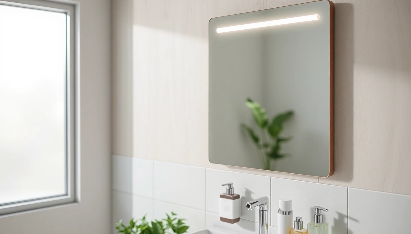 Transform your space with our mirror light mirror, showcasing elegance and sophistication in a modern bathroom.