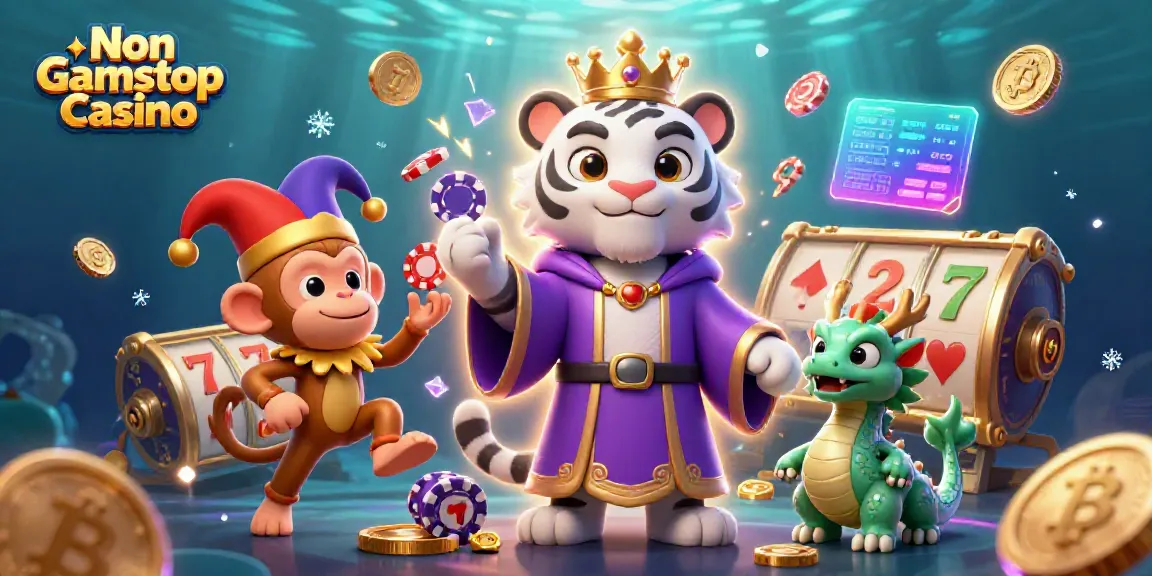 Experience thrilling action at Non Gamstop Casino with a vibrant 3D scene of a royal tiger and juggling monkey.