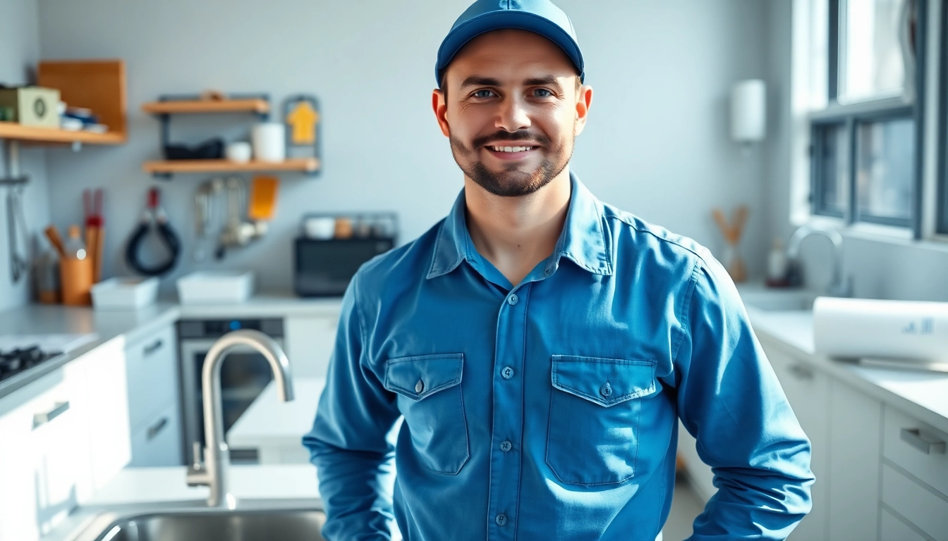 Find a reliable plumber near me fixing a modern kitchen sink with expert tools.