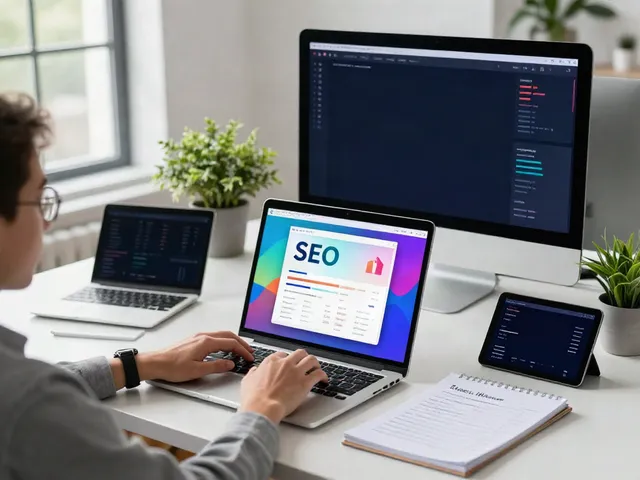 Professional workspace showcasing instant indexing strategies in SEO with modern tech tools.