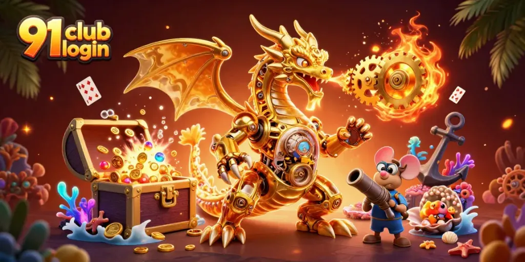 Play exciting games and securely access your account with 91 club login, featuring vivid 3D casino elements.