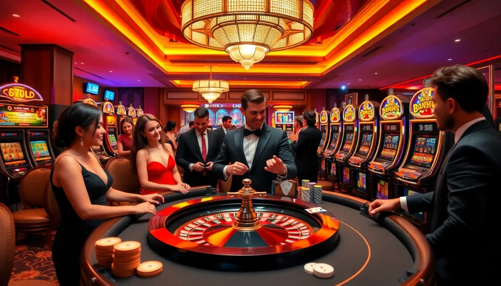 Players enjoy dynamic casino action at nohu90, with engaging roulette tables and colorful slot machines.
