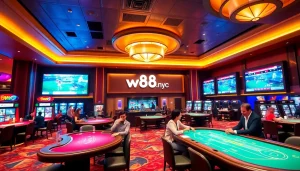 Experience the vibrant and sophisticated ambiance of w88.nyc with a modern casino scene.