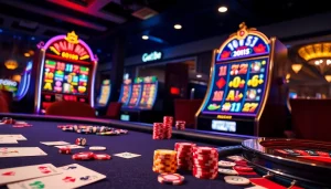 Experience the thrill of gambling at fun88.com with vibrant casino tables and colorful slot machines.