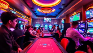 Engaging players enjoying diverse games at SBOBET.dance, showcasing vibrant casino atmosphere.