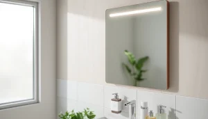 Transform your space with our mirror light mirror, showcasing elegance and sophistication in a modern bathroom.