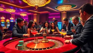 Experience the thrill of gameplay at https://f168.direct/ with a diverse group of gamblers enjoying roulette.