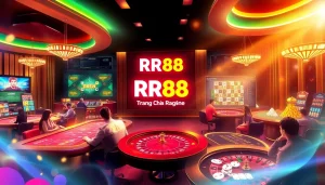 Players engaging with RR88 Trang Chủ online casino games in a vibrant, professional environment