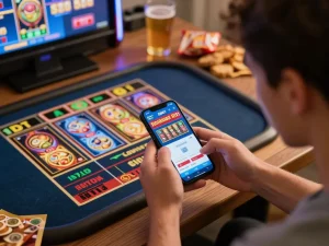 Engaging online gaming session featuring SHBET app with player immersed in live dealer action.