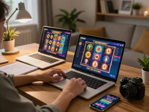 Engaging in situs slot online gameplay at home with strategic notes nearby