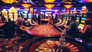 Experience excitement at Hitclub's casino with lively poker tables and bright slot machines.