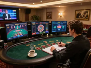 Engaging in online casino gameplay at Trang chủ QQ88 with multiple screens and strategies visible.