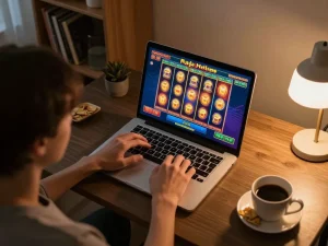 Pemainan yang menarik dari raja slot di laptop selama sesi bermain di rumah yang nyaman.
