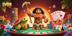 Engage in thrilling poker action at LV88 with vibrant 3D casino characters and colorful game elements.