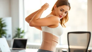 Enhance your posture with this stylish posture garment worn by a confident model.
