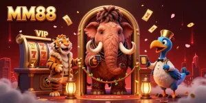 Engage with exciting MM88 casino action featuring a woolly mammoth bouncer and vibrant gaming elements.
